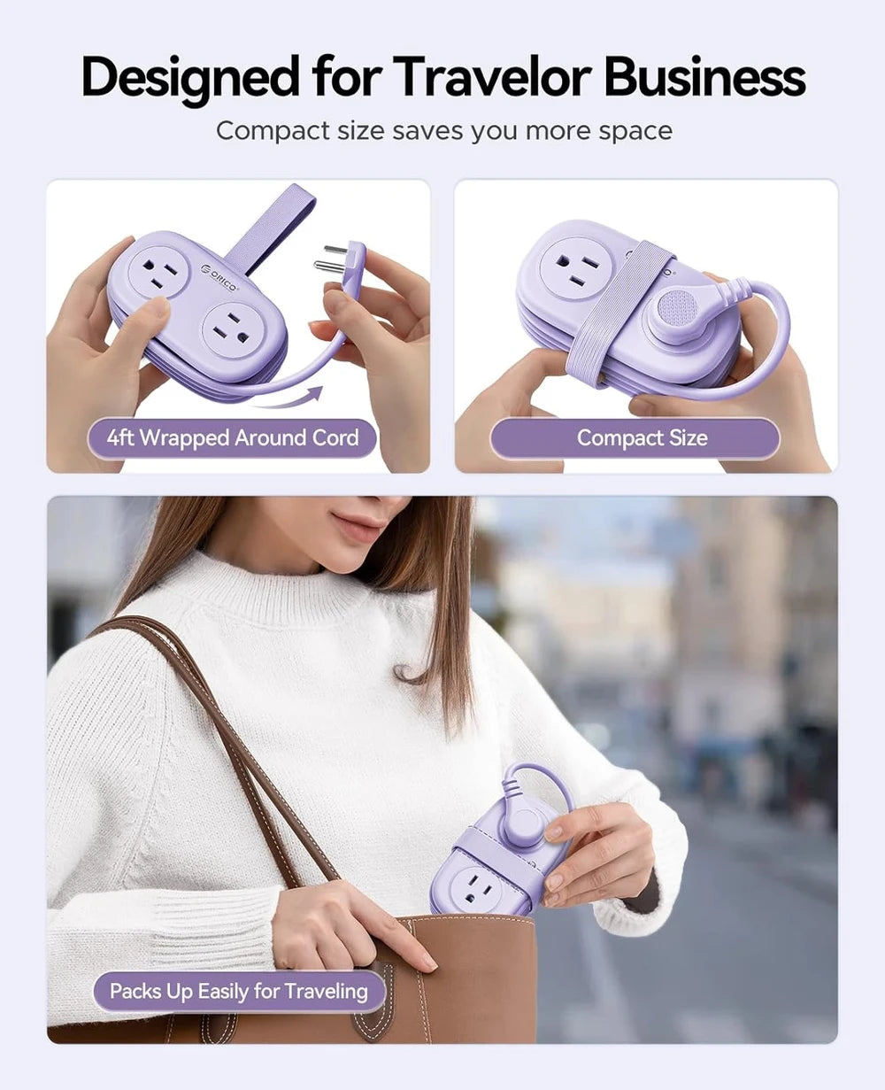 Purple 7-in-1 Travel Power Strip