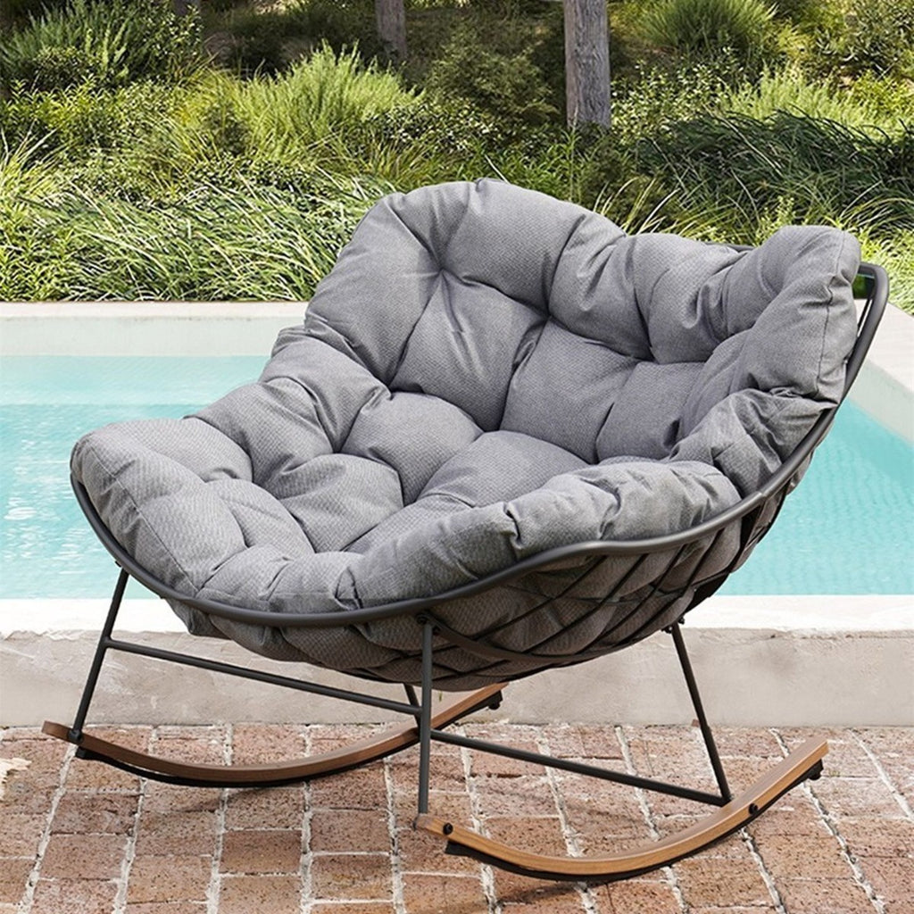 Minimalist Outdoor Rocking Chair with Water-Repellent Cushion